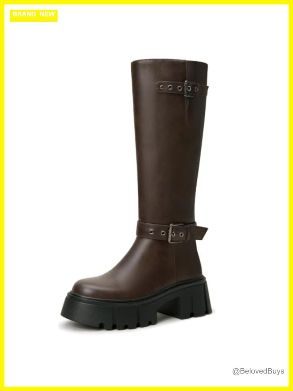 Platform Knee High Boots Chunky Heel Faux Leather Tall Boots